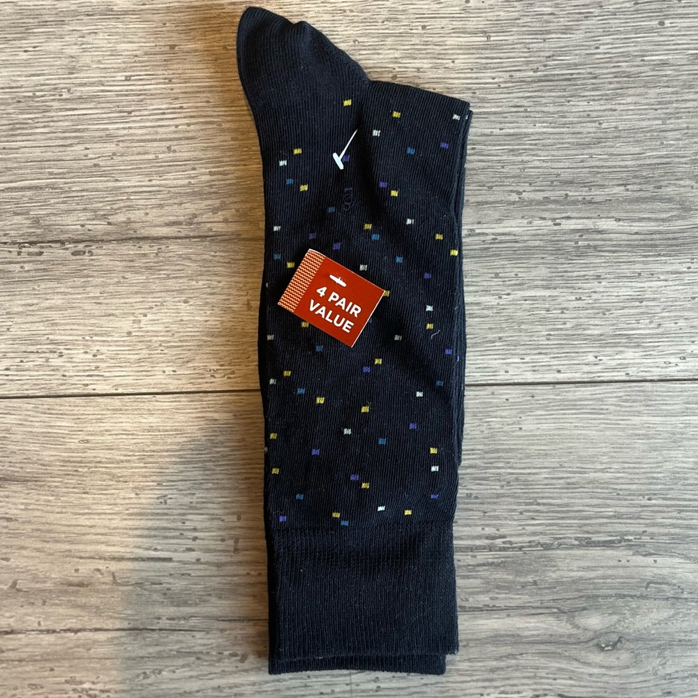 Goldtoe Men’s Navy Dot Print Dress Sock NEW 1 Pair
